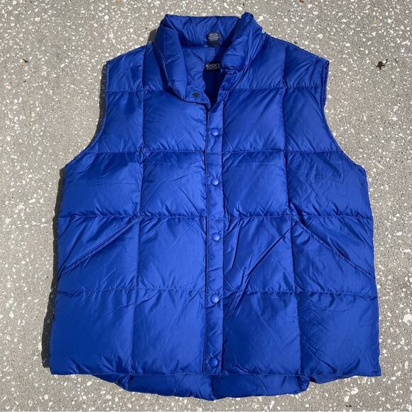 Lands' End Mens Goose Down Square Quilted Snap Puffer Vest Blue - Picture 1 of 10